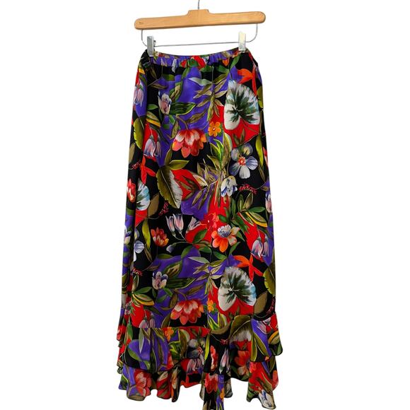 Chico's Tropical Print Silk Tiered Flutter Hem Maxi Skirt - Picture 1 of 7